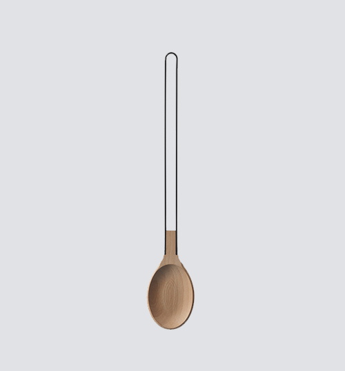 FILING beech tree wood spoon with black painted metal handle